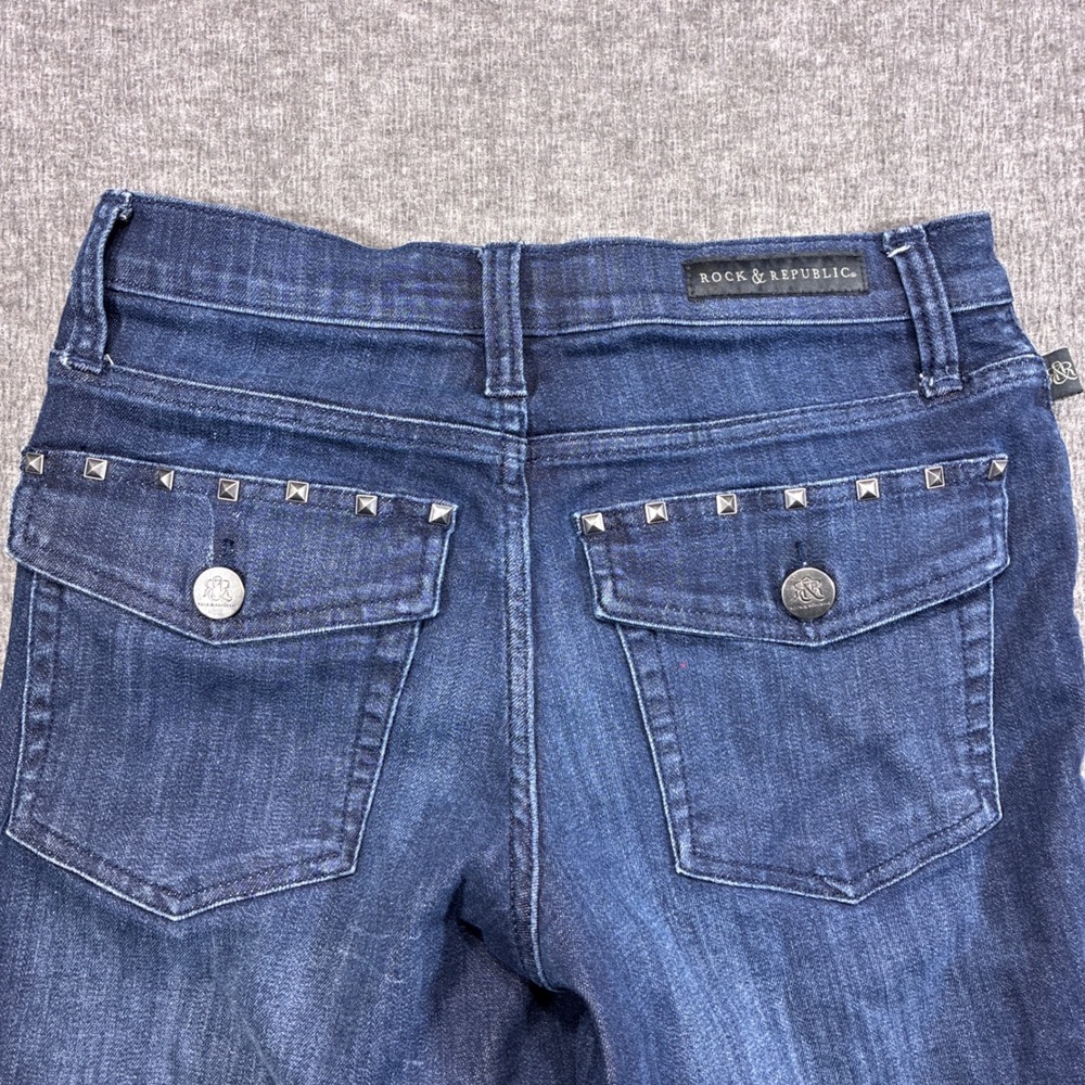 Rock & Republic Kendall Jeans Women‎ 6 Blue Studded Flap Pocket Slim Straight